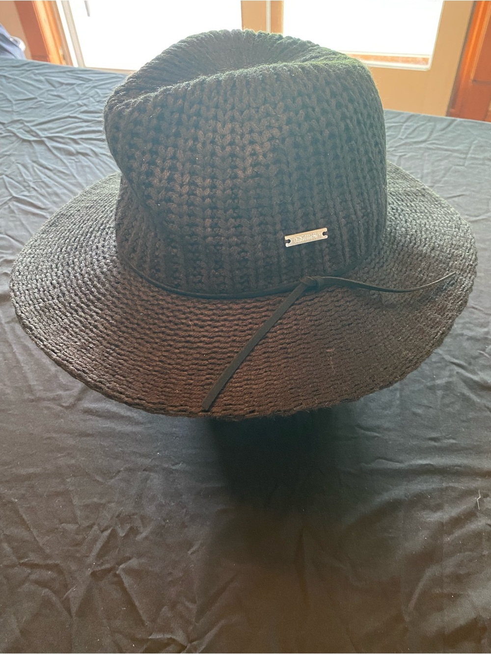 Nine West Black Wide-Brim Knit Straw Hat
